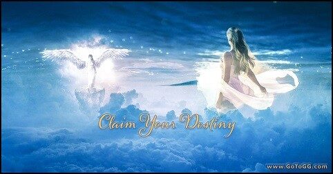 Woman in the clouds looking at an Angel for help to claim her destiny