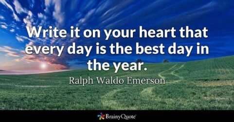 grass field with sun rising with Emerson quote